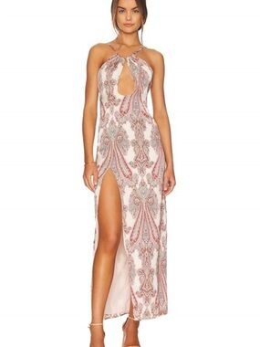 superdown Cream and Pink Paisley Halter Midi Dress